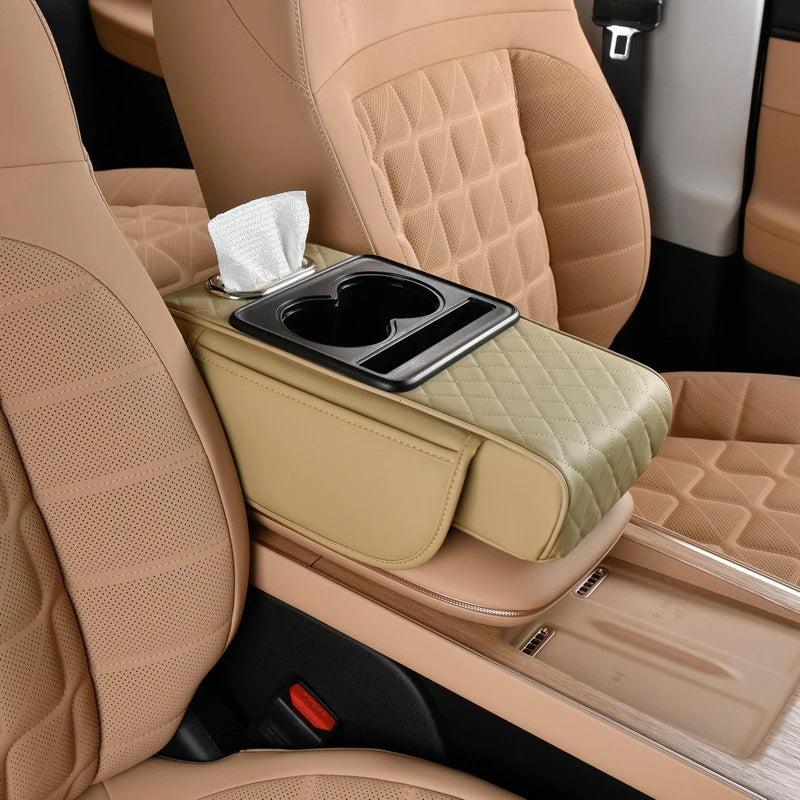 Car Armrest Box 7.5cm Thicken Height Pad Arm Rest Cushion with Pocket Tissue Cup Holder Memory Cotton Elbow Support  Height Pad